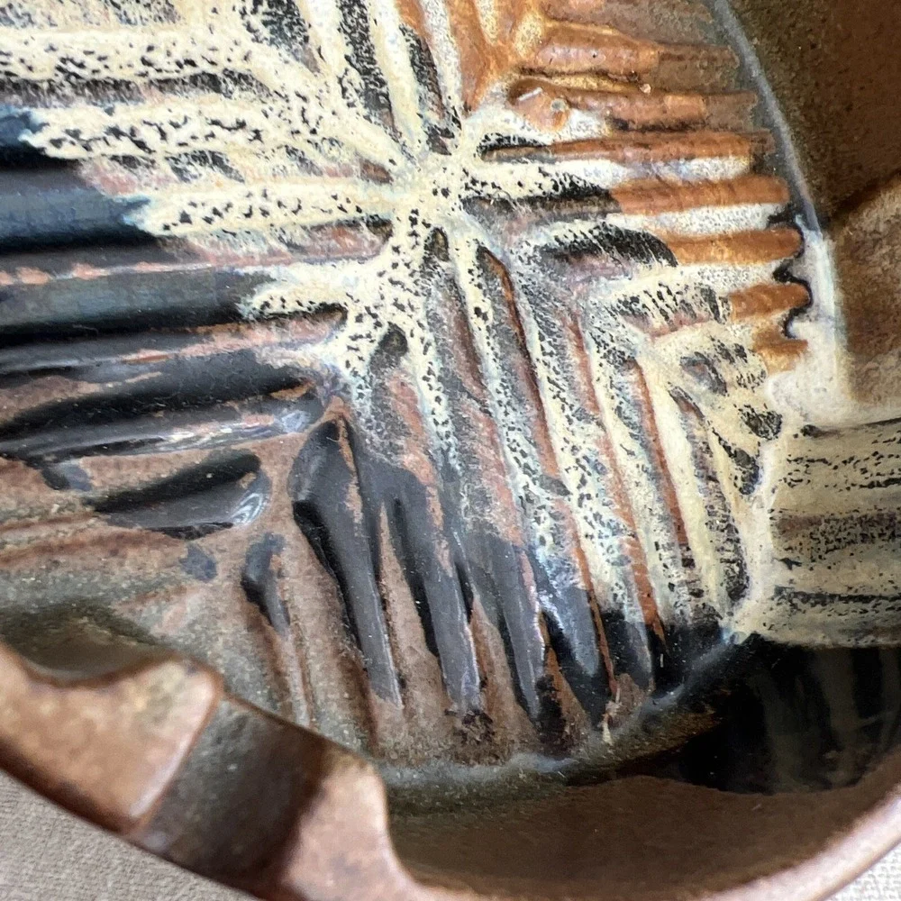 Pottery Craft Ashtray 7.5in Unisex MCM Stoneware #400 Brown USA Vintage Catchall